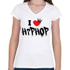 PRINTFASHION I love hiphop (black) - Női V-nyakú póló - Fehér női póló