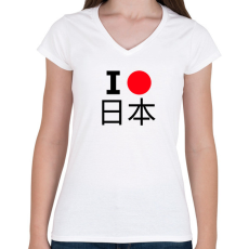 PRINTFASHION I love Japan 2 - Női V-nyakú póló - Fehér