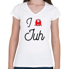 PRINTFASHION I love juh - Női V-nyakú póló - Fehér