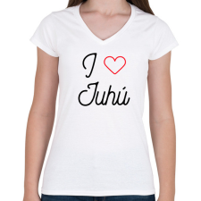 PRINTFASHION I love juhú - Női V-nyakú póló - Fehér női póló