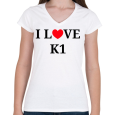 PRINTFASHION I LOVE K1 - Női V-nyakú póló - Fehér