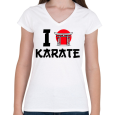 PRINTFASHION I love Karate - Női V-nyakú póló - Fehér
