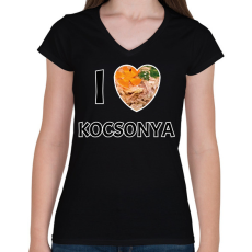 PRINTFASHION I love kocsonya - Női V-nyakú póló - Fekete