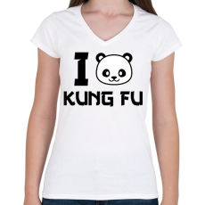 PRINTFASHION I love Kung Fu 2 - Női V-nyakú póló - Fehér