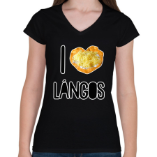 PRINTFASHION I love lángos - Női V-nyakú póló - Fekete női póló