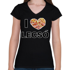 PRINTFASHION I love lecsó - Női V-nyakú póló - Fekete