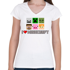 PRINTFASHION i love minecraft - Női V-nyakú póló - Fehér női póló