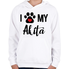 PRINTFASHION I love my Akita! - Gyerek kapucnis pulóver - Fehér