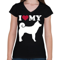 PRINTFASHION I Love My Akita - Női V-nyakú póló - Fekete