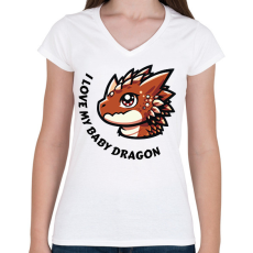 PRINTFASHION I love my baby dragon - Női V-nyakú póló - Fehér