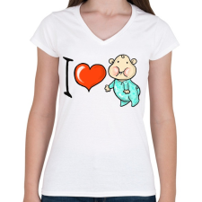 PRINTFASHION I love my baby - Női V-nyakú póló - Fehér női póló