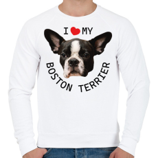 PRINTFASHION I love my Boston Terrier - Férfi pulóver - Fehér