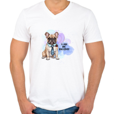 PRINTFASHION I love my bulldog - Férfi V-nyakú póló - Fehér férfi póló