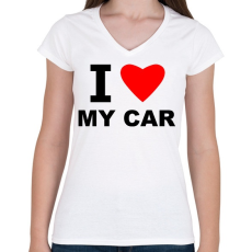 PRINTFASHION I love my car - Női V-nyakú póló - Fehér
