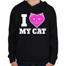 PRINTFASHION I Love My Cat - Gyerek kapucnis pulóver - Fekete