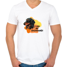 PRINTFASHION I love my dachshund - Férfi V-nyakú póló - Fehér férfi póló