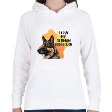 PRINTFASHION I love my german shepherd - Női kapucnis pulóver - Fehér női pulóver, kardigán
