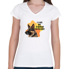 PRINTFASHION I love my german shepherd - Női V-nyakú póló - Fehér