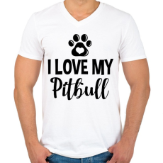 PRINTFASHION I love my pitbull - Férfi V-nyakú póló - Fehér