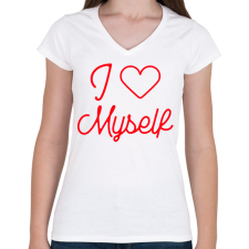 PRINTFASHION I love myself 3 - Női V-nyakú póló - Fehér női póló