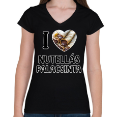 PRINTFASHION I love Nutellás palacsinta - Női V-nyakú póló - Fekete