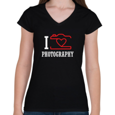 PRINTFASHION I love photography (white) - Női V-nyakú póló - Fekete
