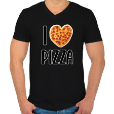 PRINTFASHION I love pizza - Férfi V-nyakú póló - Fekete férfi póló