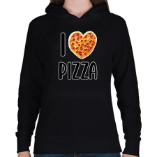PRINTFASHION I love pizza - Női kapucnis pulóver - Fekete női pulóver, kardigán