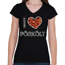 PRINTFASHION I love pörkölt - Női V-nyakú póló - Fekete női póló