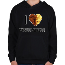 PRINTFASHION I love Pörkölt-Nokedli - Gyerek kapucnis pulóver - Fekete