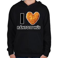 PRINTFASHION I love rántott hús - Gyerek kapucnis pulóver - Fekete gyerek pulóver, kardigán