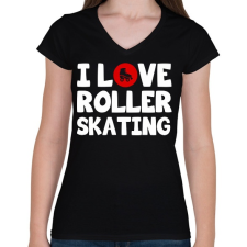 PRINTFASHION I love roller skating - Női V-nyakú póló - Fekete női póló