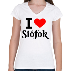 PRINTFASHION I love Siófok - Női V-nyakú póló - Fehér