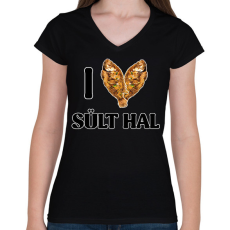 PRINTFASHION I love Sült hal - Női V-nyakú póló - Fekete