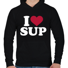 PRINTFASHION I love SUP! - Férfi kapucnis pulóver - Fekete férfi pulóver, kardigán