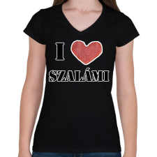 PRINTFASHION I love szalámi - Női V-nyakú póló - Fekete női póló