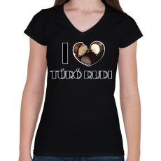 PRINTFASHION I love Túró rudi - Női V-nyakú póló - Fekete