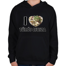 PRINTFASHION I love Túrós csusza - Gyerek kapucnis pulóver - Fekete gyerek pulóver, kardigán