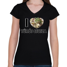 PRINTFASHION I love Túrós csusza - Női V-nyakú póló - Fekete női póló
