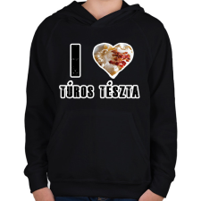 PRINTFASHION I Love Túrós Tészta - Gyerek kapucnis pulóver - Fekete gyerek pulóver, kardigán