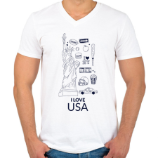 PRINTFASHION I LOVE USA - Férfi V-nyakú póló - Fehér férfi póló