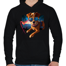 PRINTFASHION I Love You - szívecskés kutyás póló minta, ajándék ötlet Valentin napra - Férfi kapucnis pulóver - Fekete férfi pulóver, kardigán