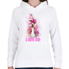 PRINTFASHION i love you virágos - Női kapucnis pulóver - Fehér
