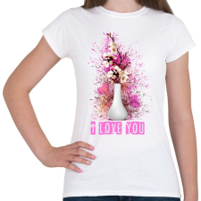 PRINTFASHION i love you virágos - Női póló - Fehér női póló