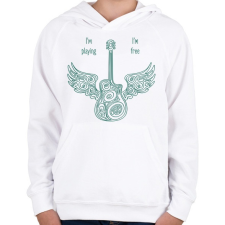 PRINTFASHION I'm playing, I'm free - Gitáros minta - Gyerek kapucnis pulóver - Fehér gyerek pulóver, kardigán