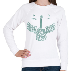 PRINTFASHION I'm playing, I'm free - Gitáros minta - Női pulóver - Fehér