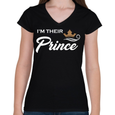PRINTFASHION I'M THEIR PRINCE - Női V-nyakú póló - Fekete női póló