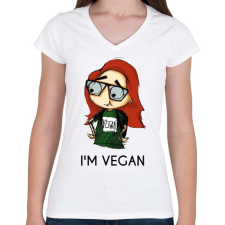 PRINTFASHION I m vegan - Női V-nyakú póló - Fehér női póló