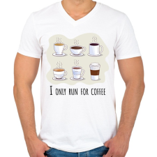 PRINTFASHION I only run for caffee - Férfi V-nyakú póló - Fehér férfi póló