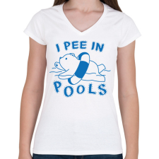 PRINTFASHION I pee in pools - Női V-nyakú póló - Fehér női póló